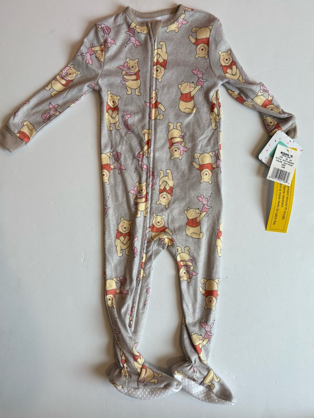NWT Winnie the Pooh Gray Footed One-Piece Pajamas Zippy 18months